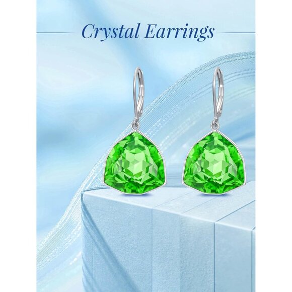 Sterling Silver Peridot Simple Geometric Birthstone Dangle Drop Earring Jewelry - Picture 4 of 5